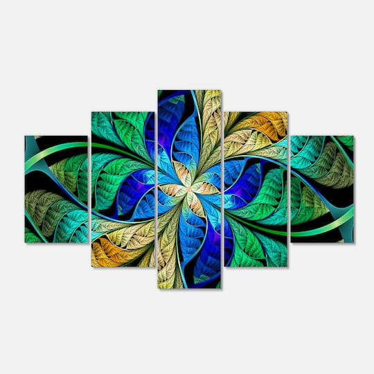 Designart - Blue Green Fractal Flower Petals - Contemporary Canvas Art Print